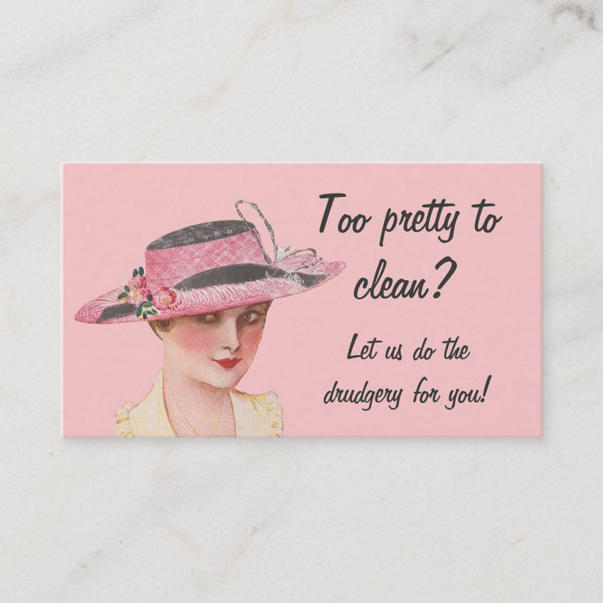 Too Pretty to Clean Pink Vintage Hat Housekeeping Business Cards