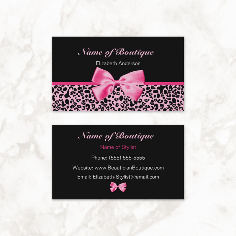 Trendy Boutique Pink And Black Leopard Pink Ribbon Business Cards 