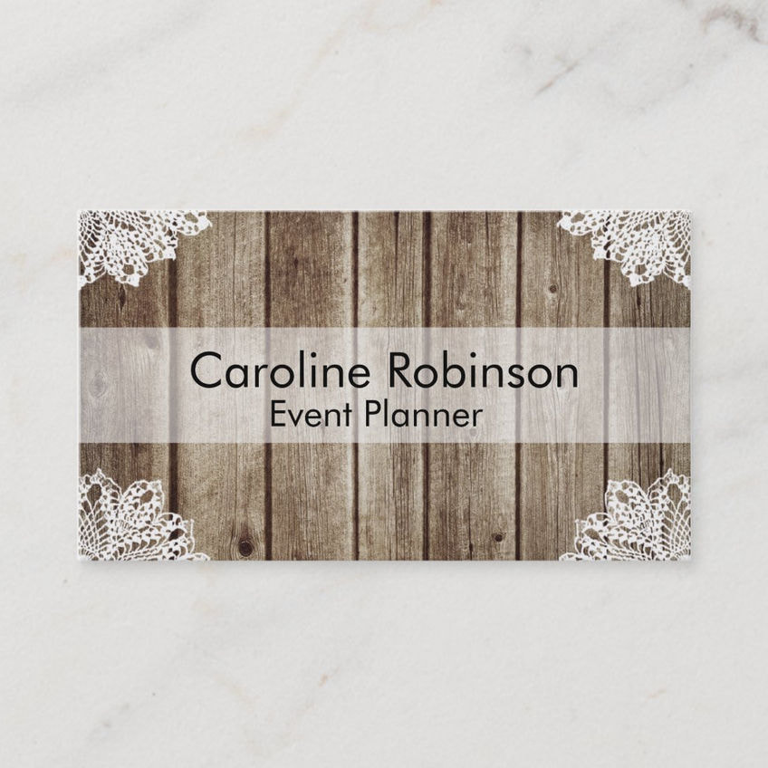 Vintage Rustic Wooden Lace Custom Event Planner Business Cards 