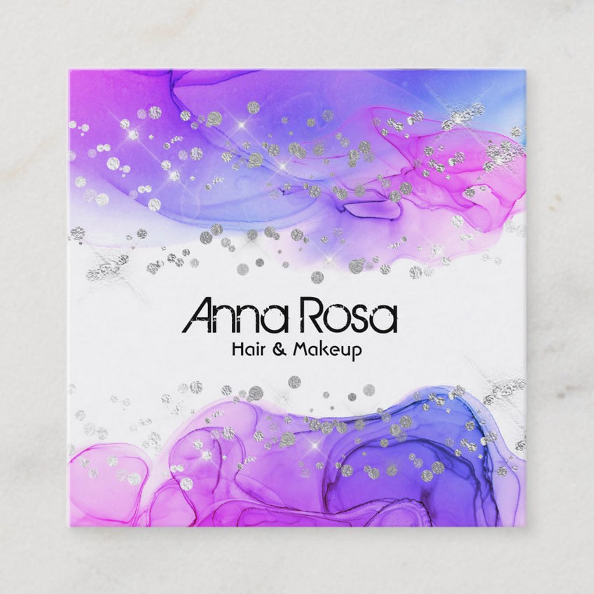 Watercolor Abstract Magenta Blue Modern Square Business Cards