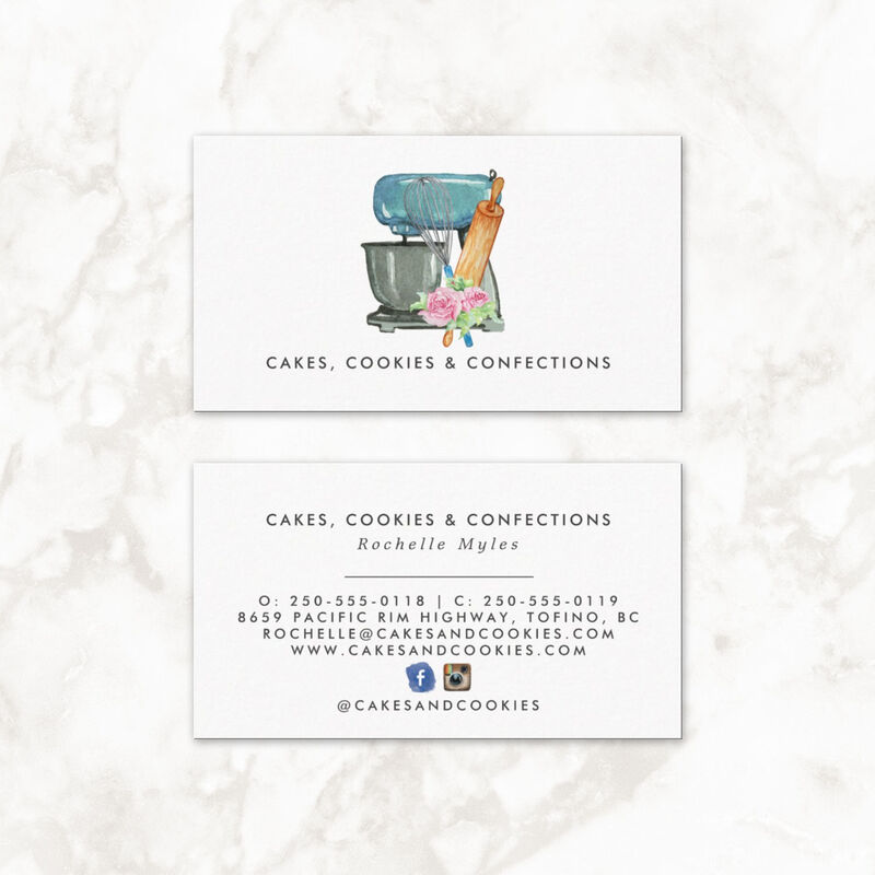 Whimsical Pink Floral Cakes and Cookies Logo Bakery Business Cards