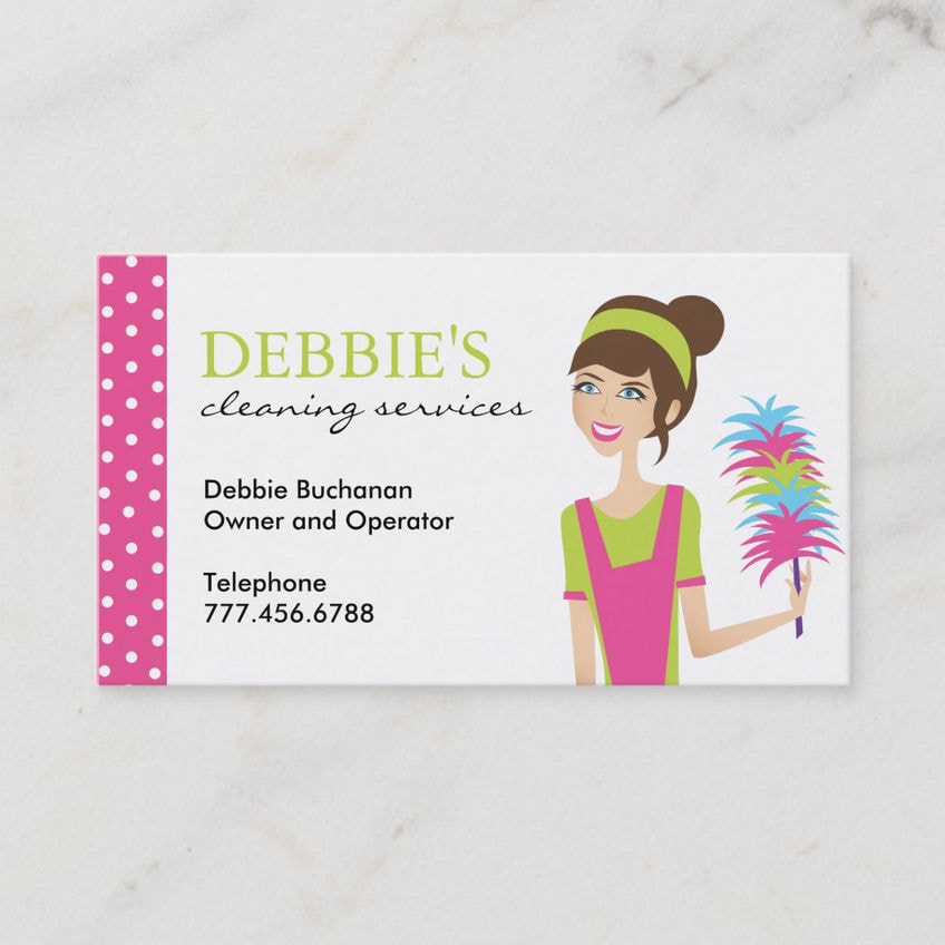 Cute Pink Polka Dots Girly Maid House Cleaning Services Business Cards