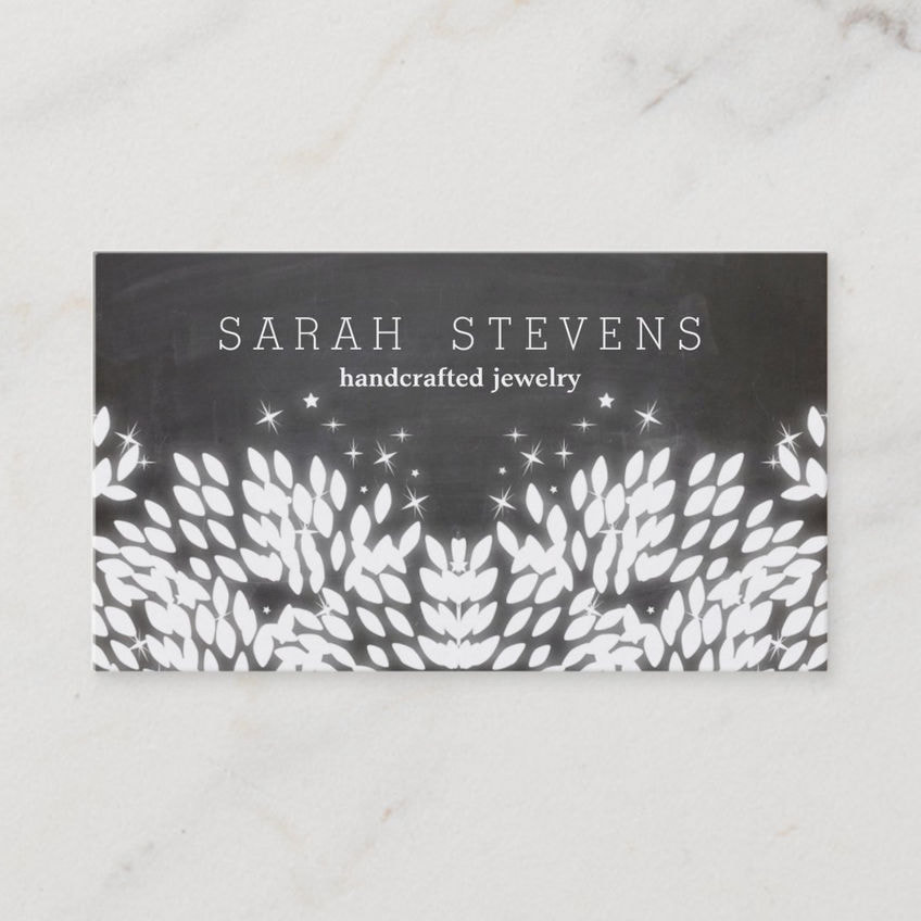 Creative Glowing Leaves on Chalkboard Handcrafted Jewelry Business Cards