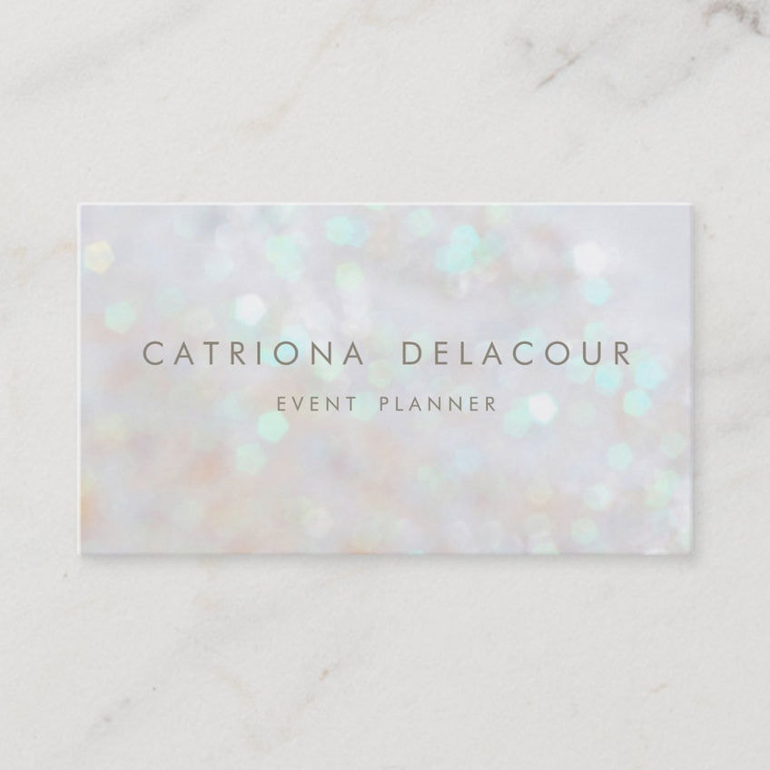 White Subtle Glitter Bokeh Beautiful Opalescent Light Business Cards